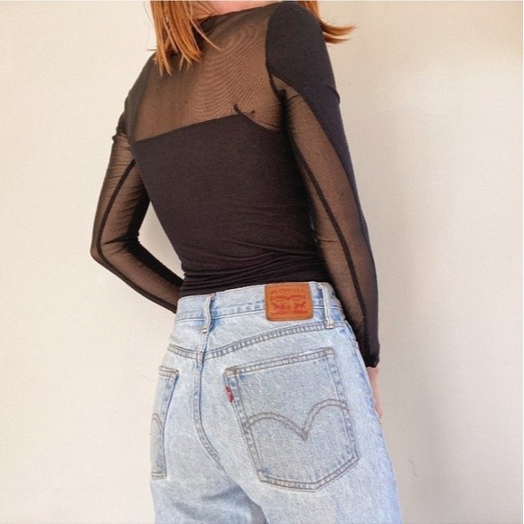 All Saints sheer black Emile long sleeve mesh detail top - Picture 2 of 8